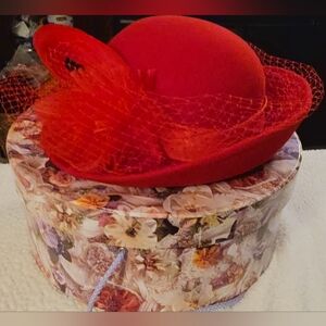 Vintage RED Miss Bierner Michael Howard 100% Wool Hat Made in U.S.A. With Box